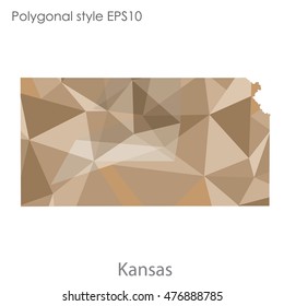 Kansas state map in geometric polygonal,mosaic style.Abstract gems triangle,modern design background. Vector illustration EPS10