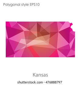 Kansas state map in geometric polygonal,mosaic style.Abstract gems triangle,modern design background. Vector illustration EPS10