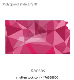 Kansas state map in geometric polygonal,mosaic style.Abstract gems triangle,modern design background. Vector illustration EPS10