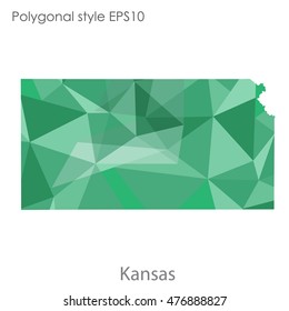 Kansas state map in geometric polygonal,mosaic style.Abstract gems triangle,modern design background. Vector illustration EPS10