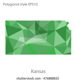 Kansas state map in geometric polygonal,mosaic style.Abstract gems triangle,modern design background. Vector illustration EPS10