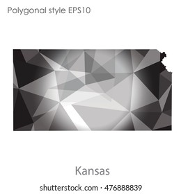 Kansas state map in geometric polygonal,mosaic style.Abstract gems triangle,modern design background. Vector illustration EPS10