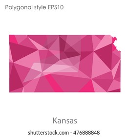 Kansas state map in geometric polygonal,mosaic style.Abstract gems triangle,modern design background. Vector illustration EPS10