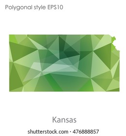 Kansas state map in geometric polygonal,mosaic style.Abstract gems triangle,modern design background. Vector illustration EPS10