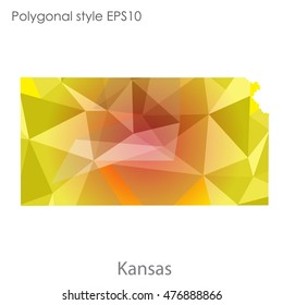 Kansas state map in geometric polygonal,mosaic style.Abstract gems triangle,modern design background. Vector illustration EPS10