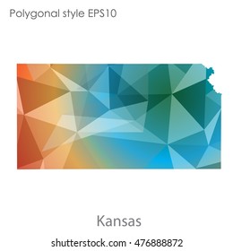 Kansas state map in geometric polygonal,mosaic style.Abstract gems triangle,modern design background. Vector illustration EPS10