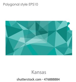 Kansas state map in geometric polygonal,mosaic style.Abstract gems triangle,modern design background. Vector illustration EPS10