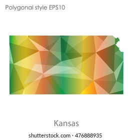 Kansas state map in geometric polygonal,mosaic style.Abstract gems triangle,modern design background. Vector illustration EPS10