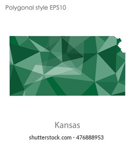 Kansas state map in geometric polygonal,mosaic style.Abstract gems triangle,modern design background. Vector illustration EPS10