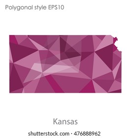 Kansas state map in geometric polygonal,mosaic style.Abstract gems triangle,modern design background. Vector illustration EPS10