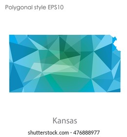 Kansas state map in geometric polygonal,mosaic style.Abstract gems triangle,modern design background. Vector illustration EPS10