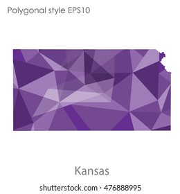 Kansas state map in geometric polygonal,mosaic style.Abstract gems triangle,modern design background. Vector illustration EPS10