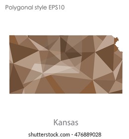 Kansas state map in geometric polygonal,mosaic style.Abstract gems triangle,modern design background. Vector illustration EPS10
