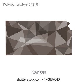 Kansas state map in geometric polygonal,mosaic style.Abstract gems triangle,modern design background. Vector illustration EPS10