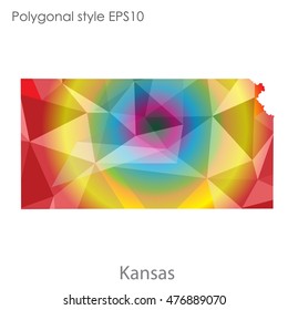 Kansas state map in geometric polygonal,mosaic style.Abstract gems triangle,modern design background. Vector illustration EPS10