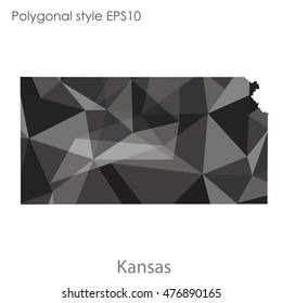 Kansas state map in geometric polygonal,mosaic style.Abstract gems triangle,modern design background. Vector illustration EPS10