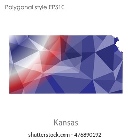 Kansas state map in geometric polygonal,mosaic style.Abstract gems triangle,modern design background. Vector illustration EPS10