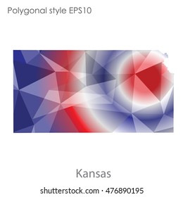 Kansas state map in geometric polygonal,mosaic style.Abstract gems triangle,modern design background. Vector illustration EPS10