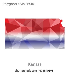 Kansas state map in geometric polygonal,mosaic style.Abstract gems triangle,modern design background. Vector illustration EPS10