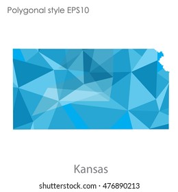 Kansas state map in geometric polygonal,mosaic style.Abstract gems triangle,modern design background. Vector illustration EPS10