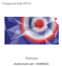 Kansas state map in geometric polygonal,mosaic style.Abstract gems triangle,modern design background. Vector illustration EPS10