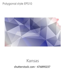 Kansas state map in geometric polygonal,mosaic style.Abstract gems triangle,modern design background. Vector illustration EPS10