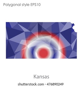 Kansas state map in geometric polygonal,mosaic style.Abstract gems triangle,modern design background. Vector illustration EPS10