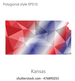 Kansas state map in geometric polygonal,mosaic style.Abstract gems triangle,modern design background. Vector illustration EPS10