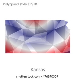 Kansas state map in geometric polygonal,mosaic style.Abstract gems triangle,modern design background. Vector illustration EPS10