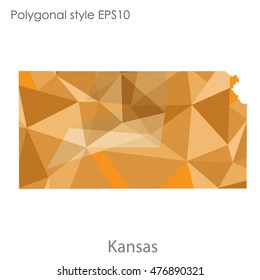 Kansas state map in geometric polygonal,mosaic style.Abstract gems triangle,modern design background. Vector illustration EPS10