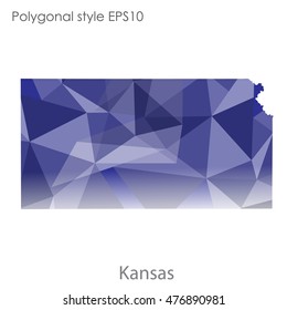 Kansas state map in geometric polygonal,mosaic style.Abstract gems triangle,modern design background. Vector illustration EPS10