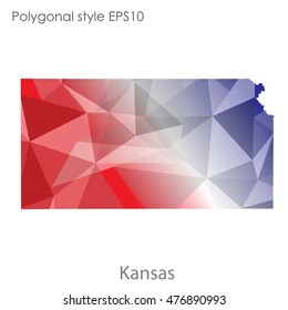 Kansas state map in geometric polygonal,mosaic style.Abstract gems triangle,modern design background. Vector illustration EPS10