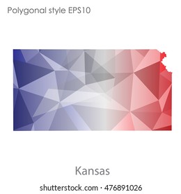 Kansas state map in geometric polygonal,mosaic style.Abstract gems triangle,modern design background. Vector illustration EPS10