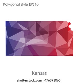Kansas state map in geometric polygonal,mosaic style.Abstract gems triangle,modern design background. Vector illustration EPS10