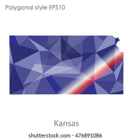 Kansas state map in geometric polygonal,mosaic style.Abstract gems triangle,modern design background. Vector illustration EPS10