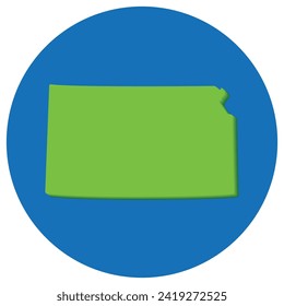 Kansas state map in globe shape green with blue circle color. Map of the U.S. state of Kansas.