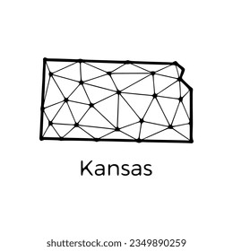 Kansas state map polygonal illustration made of lines and dots, isolated on white background. US state low poly design