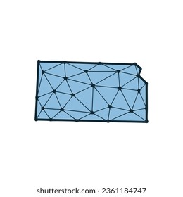 Mapa del estado de Kansas, ilustración poligonal hecha de líneas y puntos, aislado en fondo blanco. Diseño de políticas bajas en el estado de los Estados Unidos
