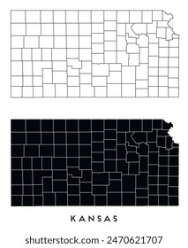 Kansas state map of regions districts vector black on white and outline