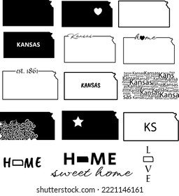 Kansas State Map Set Outline Vector Design