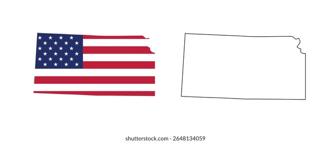 Kansas state map with USA flat design and simple black outline. Patriotic and educational vector perfect for presentation, learning, or design projects.