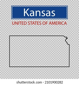 Kansas state outline map on a transparent background, United States of America line icon, map borders of the USA Kansas state.