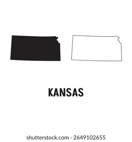 Kansas state silhouette, line style. America illustration, American vector outline isolated on white background