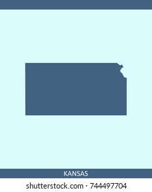 Kansas state of USA map vector outline illustration in blue background