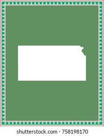 Kansas state of USA map vector outline illustration in green background with creative frame design