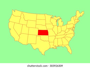 Kansas State, USA, vector map isolated on United states map. Editable blank vector map of USA.