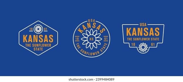 Kansas - Sunflower State. Kansas state logo, label, poster. Vintage poster. Print for T-shirt, typography. Vector illustration