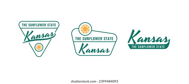 Kansas - Estado Girasol. Logo del estado de Kansas, etiqueta, afiche. Afiche de época. Imprimir para camisetas, tipografía. Ilustración del vector