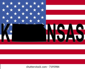 Kansas text with map on American flag illustration