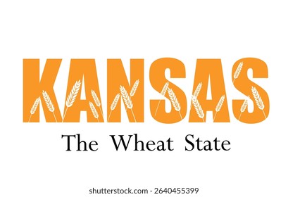 Kansas Text with Wheat Pattern Perfect for Print, Apparel, etc